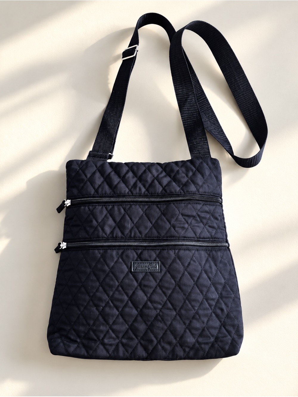 Jason Cade Classic Black Quilted Triple Zip Hipster Crossbody Bag
